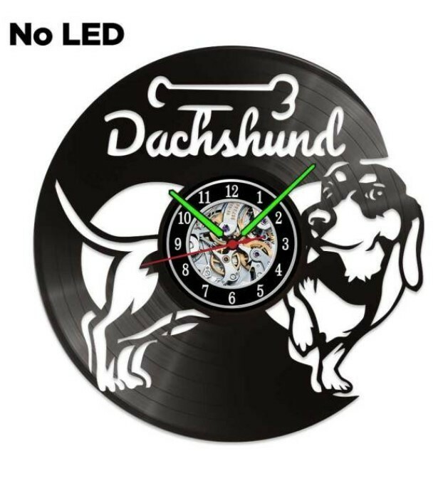 【LEDなし7～12】Mcdfl dachshundビニール時計,記録された時計,リビングルームの子供用,犬の装飾用