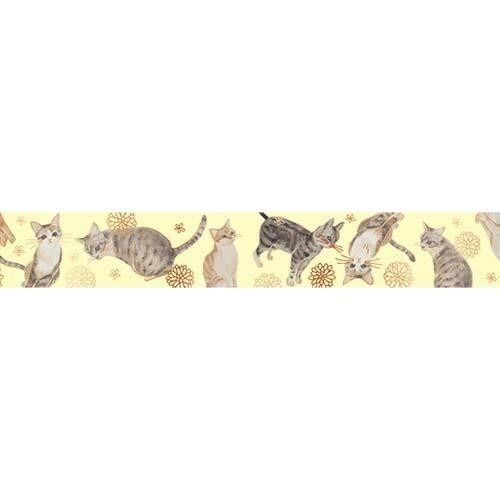 ★猫・ネコいっぱいの金箔使いマスキングテープ