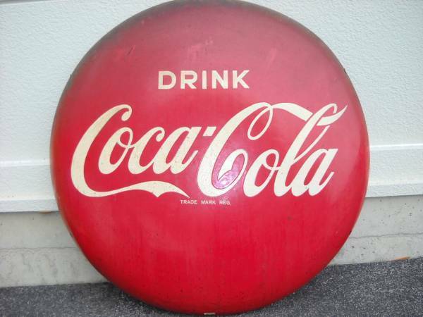 当時物　DRINK Coca-Cola　コカコーラ　ボタンサイン　ホーロー　琺瑯　看板　丸　83cm　アンティーク　大型