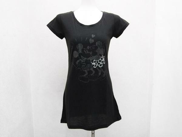 TTU ミッキー&ミニーマウス チュニック半袖Tシャツ 黒色ブラック レディースM / ディズニー女性Tee