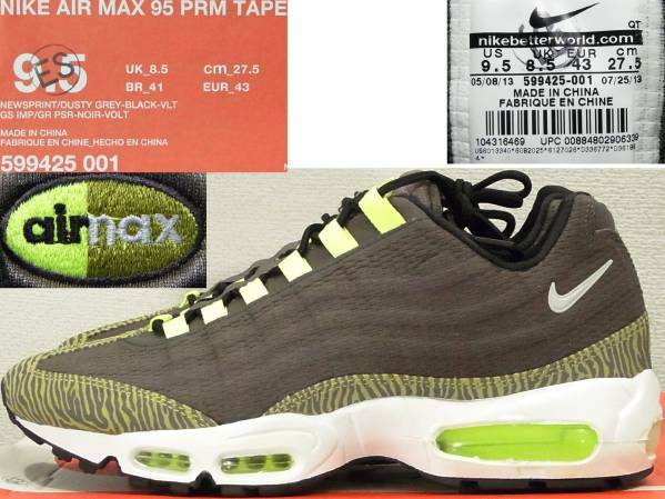 ES新品 NIKE 27.5cm ナイキ エア マックス 95 プレミアム テープ AIR MAX 95 PRM TAPE 599425-001 ニュースプリント・ボルトカラー US9.5