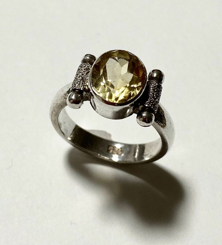 シトリンリング　黄水晶　15.5号 シルバー925 SILVER 指輪　天然石アクセサリー