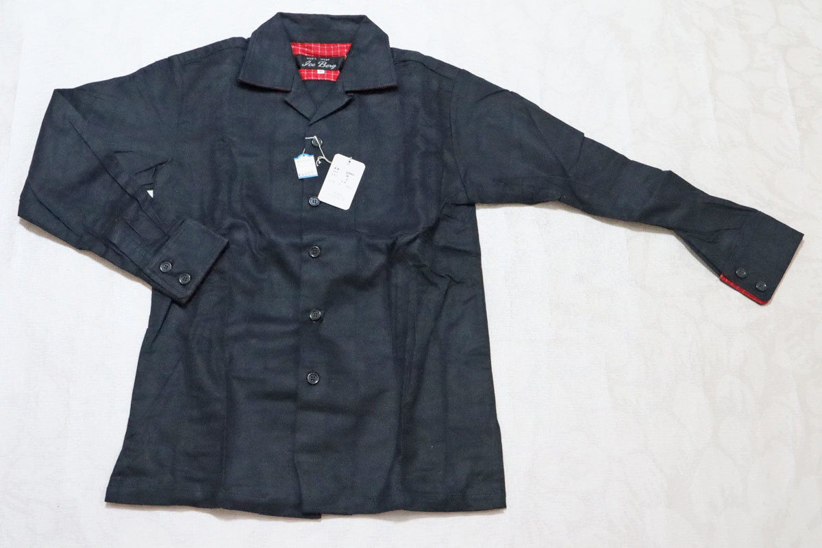 レトロ昭和ヴィンテージVINTAGE長袖シャツ＊rm1342＊新品未使用メンズMサイズ綿ネル黒ブラック　チェック使い個性的カジュアル　
