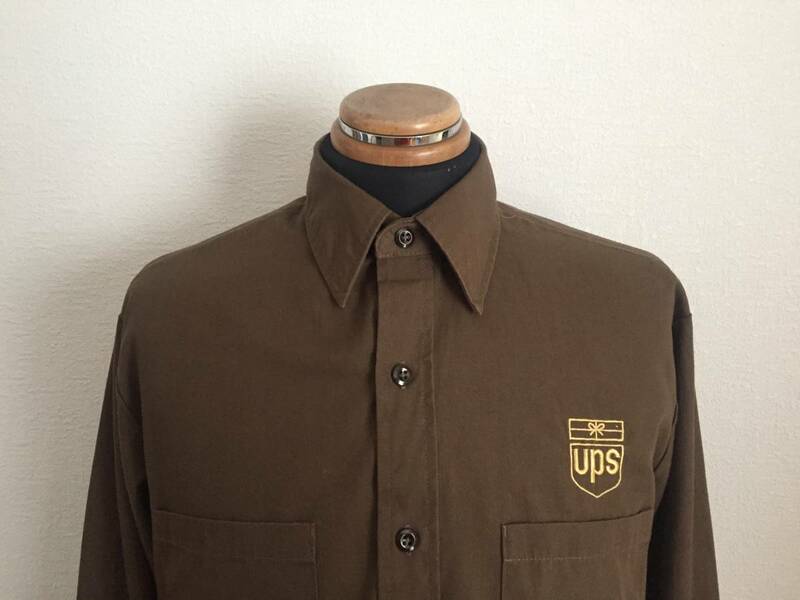 【UPS】長袖ワークシャツ RG M/国内L相当 ロゴ刺繍 90s 米国郵便公式 ユニフォーム USA製 DURABLE PRESS 