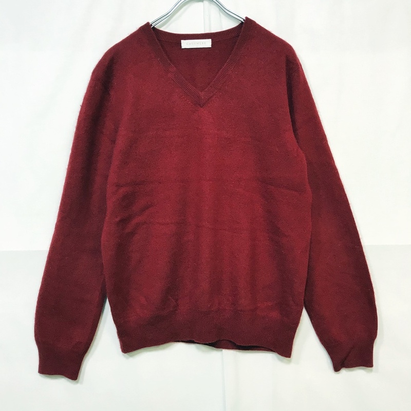 【人気】UNIQLO/ユニクロ長袖ニット セーター Vネック カシミヤ100％ レッド サイズM/S3106