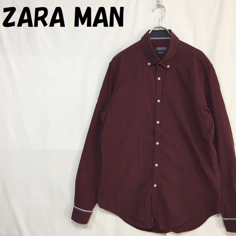 【人気】ZARA MAN/ザラ マン 長袖シャツ コットン100％ ボルドー USサイズXL/S3263