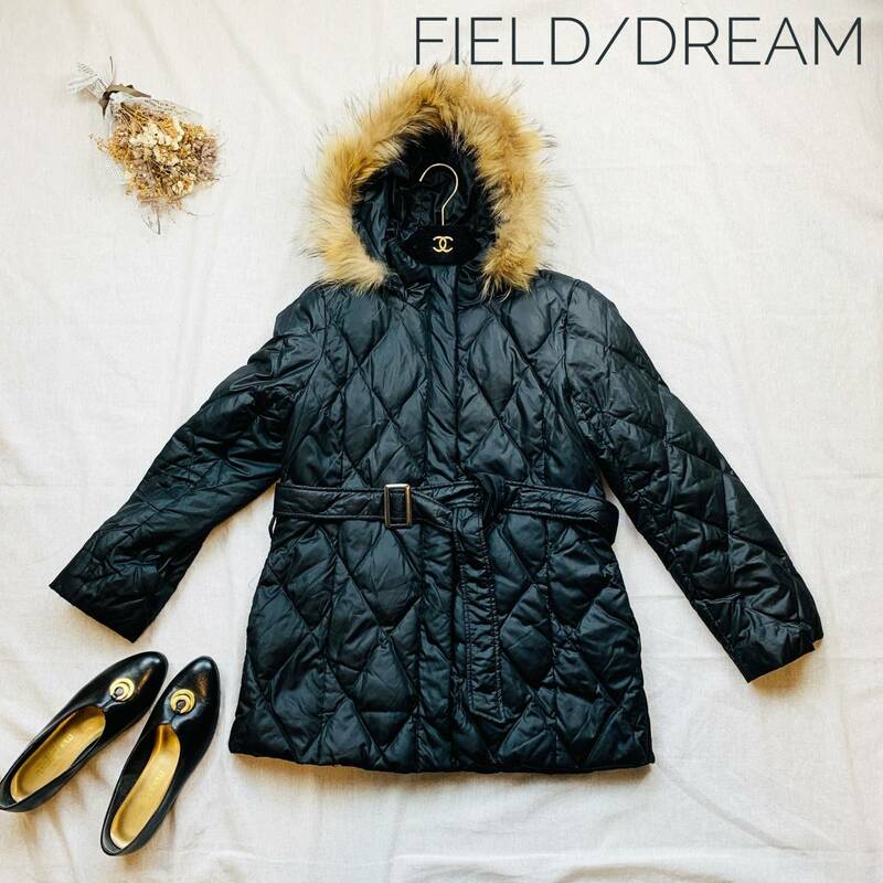 厳選★レア　オンワード　field/dream 　ダウンコート　リアルファー　ブラック　ダウン70％　L