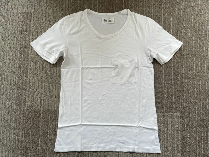 マルタンマルジェラ 胸ポケット 白無地半袖Tシャツ 初期 ここのえタグ イタリア製 サイズ48 肩幅43/身幅46/着丈67cm