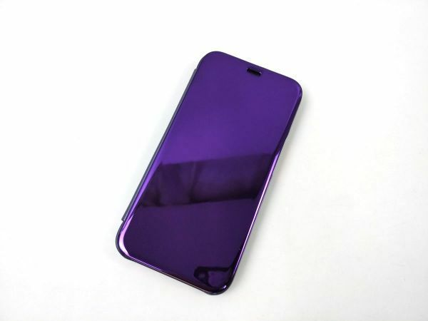 iPhone 12 mini用 鏡面 手帳型ミラーフリップケース カバー 半透明 パープル