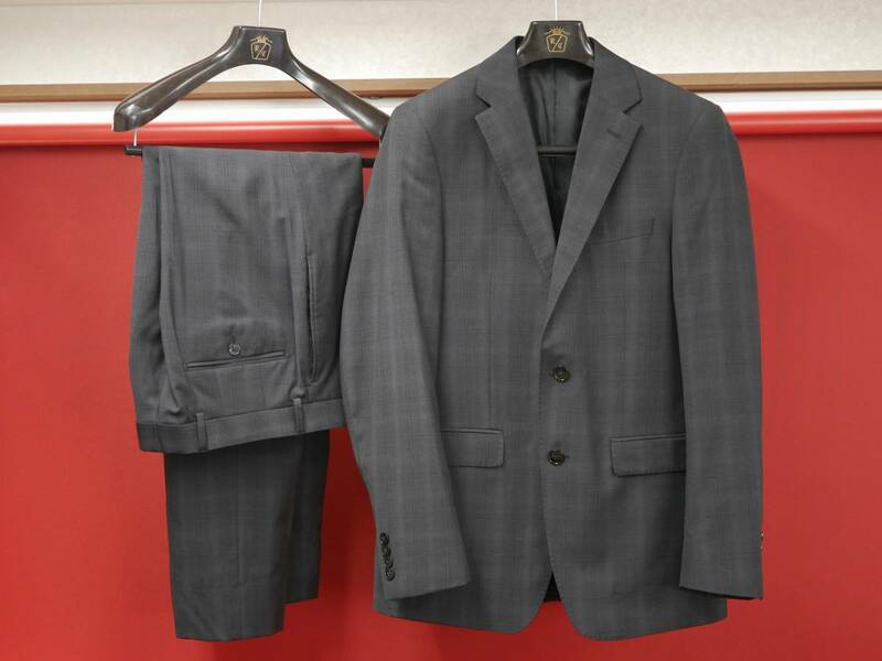 Calvin Klein/カルバンクライン メンズ スーツ シングルスーツ ブラック グレー 黒 灰色 チェック柄 Wool Natural Stretch 38R Mサイズ