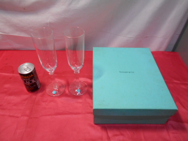 ガラス製　Tiffany＆CO　ティファニー　ワイングラス　2点　高さ23㎝　未使用　共箱付　検　食器　酒器　アルコールグッズ　ブランド　