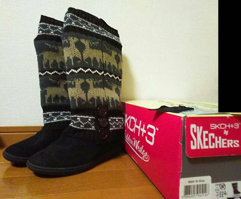 DOE A DEERスケッチャーズwinterブーツ鹿SKCH＋3 by SKECHERS暖かい☆US6ブラックEU36雪23cm黒48035/BLKディア冬靴トナカイbootsスニーカー