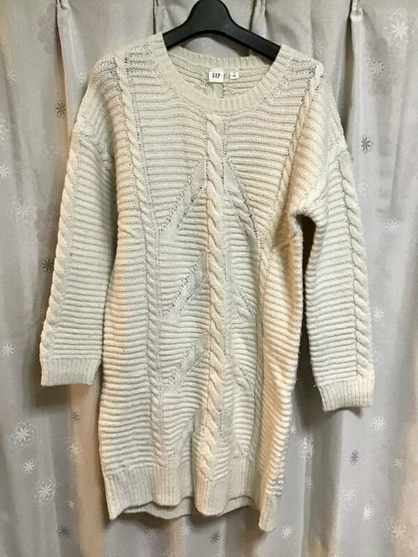 良品【GAP/ギャップ】長袖ニットワンピース/M★ホワイト★レディース★USED