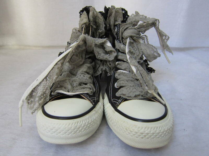 CONVERSE ALLSTAR HI　　コンバース オールスターハイ（M9160）　黒キャンバス　　レース縫付カスタム　　22.5㎝　　ok2112A