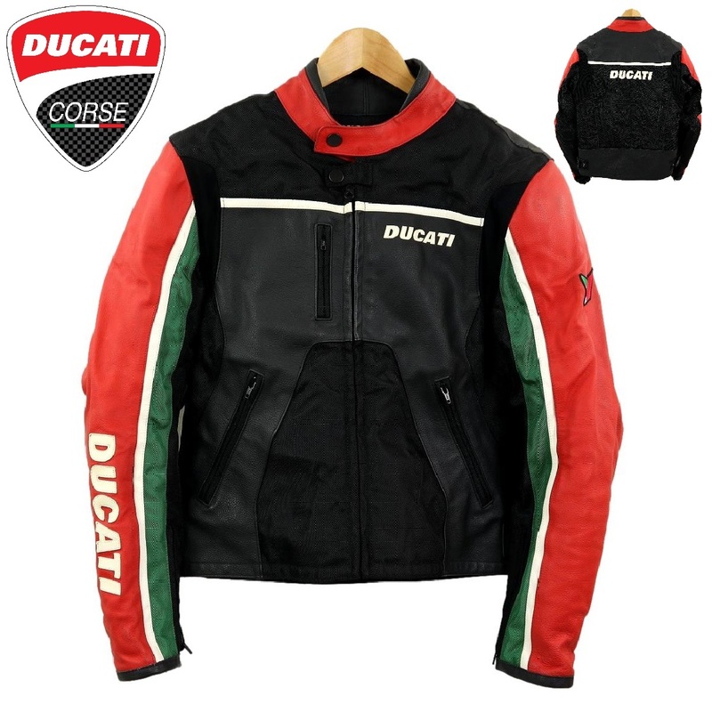 【S2034】【美品】DUCATI ドゥカティ バイクウエア レザージャケット シングルライダースジャケット サイズM
