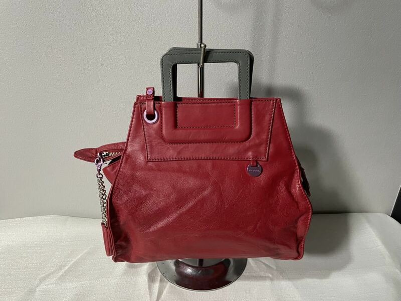 美品本革レザーディーゼルDIESELハンドバッグ赤レッドレディースバック鞄