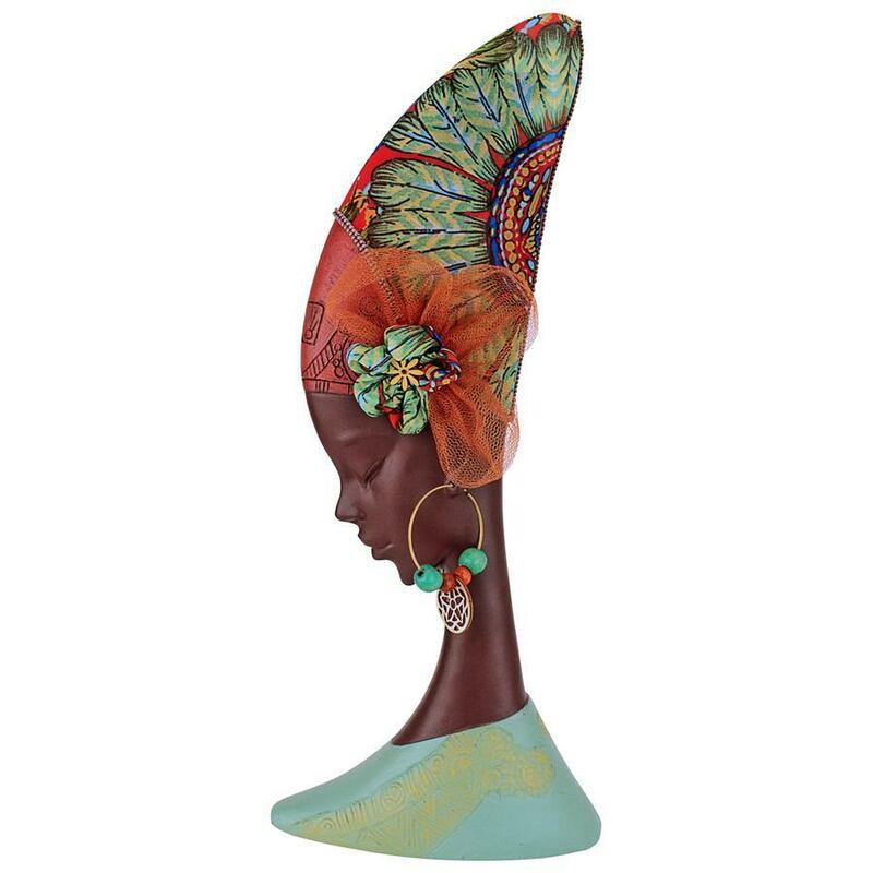 アフリカのターバン女性の彫刻　インテリア置物オブジェ装飾品民族衣装アフリカ人女性像エキゾチック装飾ホームデコエスニック飾り雑貨