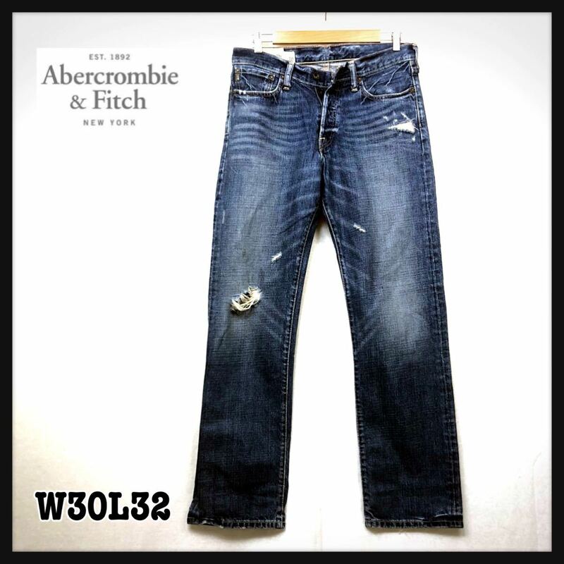 即決★Abercrombie＆fitch★アバクロ★メンズ★デニム★ジーンズ★ジーパン★ボタンフライ★ダメージ加工★W30L32★クラッシュ加工★