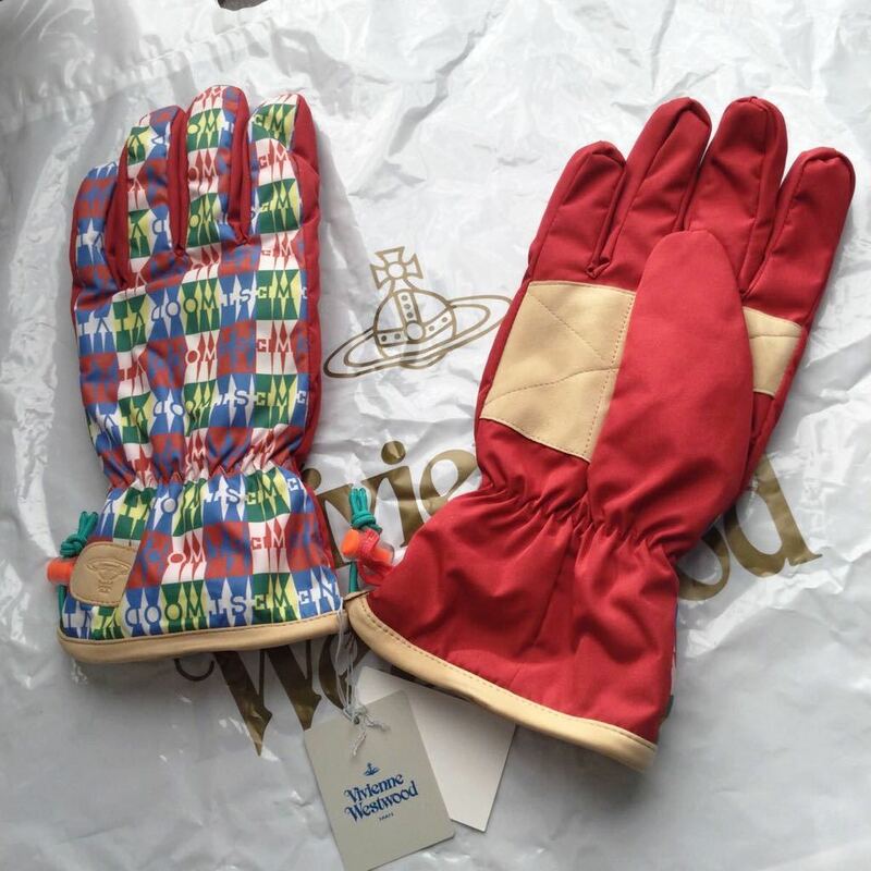 送料込●新品●Vivienne Westwood スノー用手袋 ポリエステル羊革 赤A 25cm ヴィヴィアンウエストウッド ビビアン メンズ スキースノボ