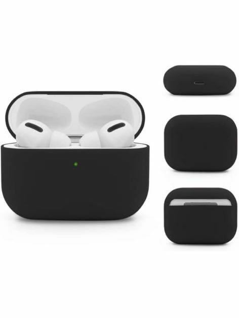 「カラーたま」AirPods Pro ケース シリコンケース 保護ケース ヒンジなし分体式 前のLEDライトが見える ワイヤレス充電対応 (ブラック)