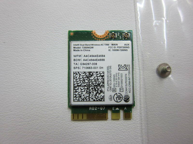 【無線LANカード】 Intel Dual BandWireless-AC 7260　Model:7260NGW CF-SX3等+ネジ 送料63円～＃9