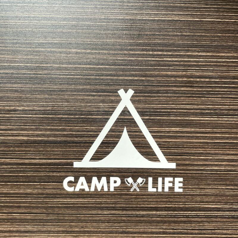 73.【送料無料】CAMP LIFE テント 斧 カッティングステッカー キャンプ アウトドア CAMP 白【新品】