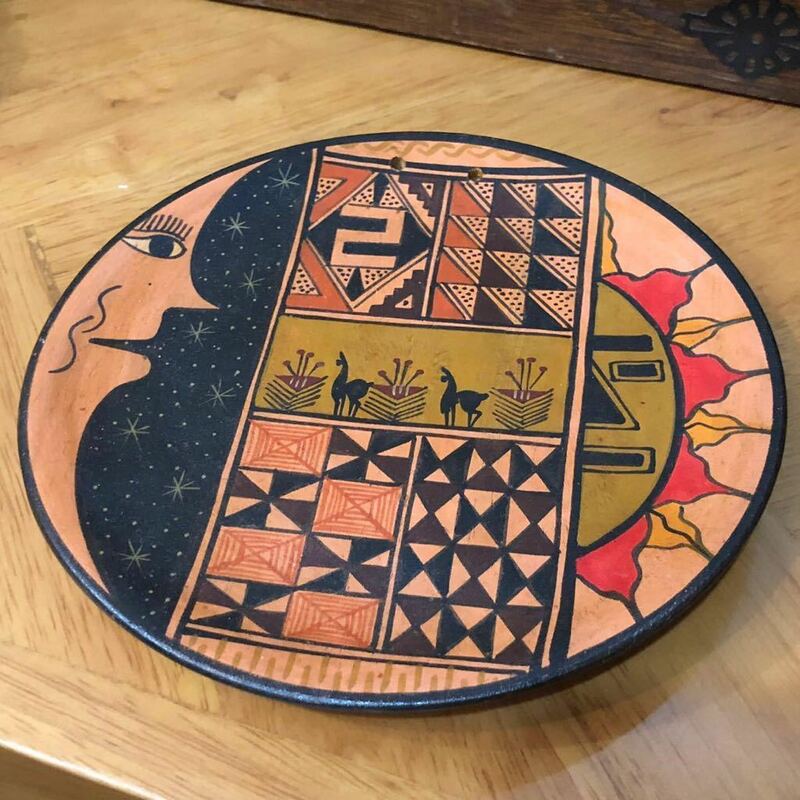 【即決/送料無料】 エスニック柄木製飾り皿 サン＆ムーン 月と太陽 インテリア 海外雑貨