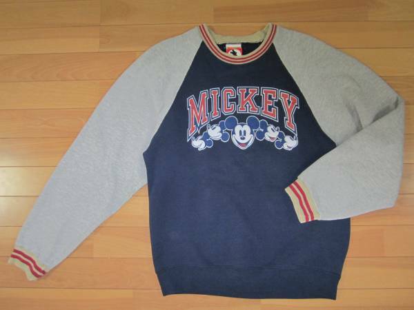 【送料無料】★MICKEY,INC 前面プリント スウェットシャツ アメリカ製★紺灰sizeSM★