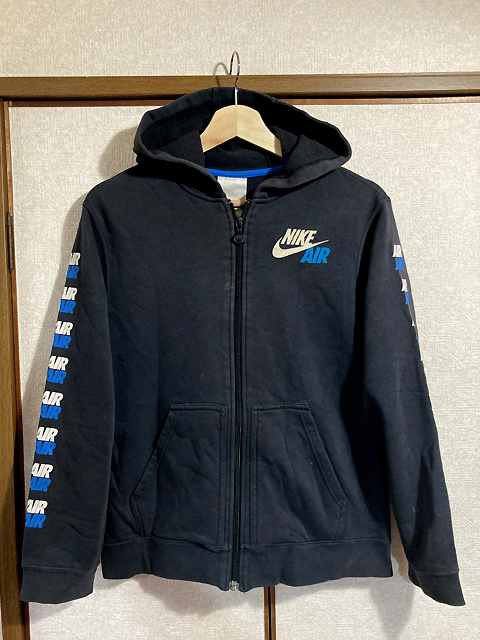 ★【NIKE AIR：ナイキ エア】袖ロゴ ジップスウェットパーカー レディース、キッズ スポーツ スケボー sizeL(160)/ブラック acg