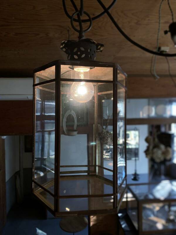 アンティーク　ビンテージ　照明　吊り下げランプ　ランプ　リペア照明　インテリア　古道具　古家具　ライト　大正ガラス　ガラス