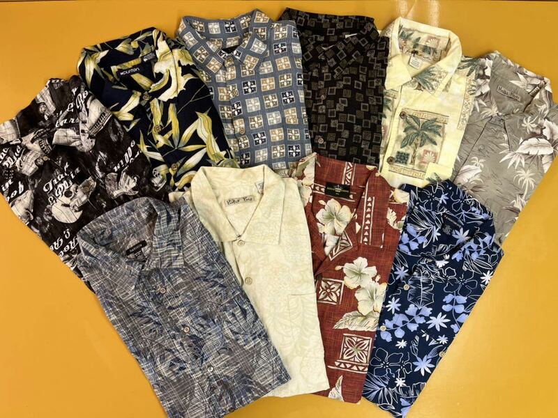 ◆ USA古着卸 美品 半袖 ハワイアンシャツ アロハシャツ 2XL 10枚 セット まとめ売り 柄シャツ 大きいサイズ コットン シルク レーヨン