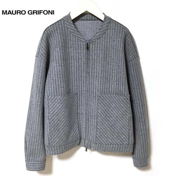 美品◆MAURO GRIFONI マウログリフォーニ ストライプ フランネルウール ジャケット 44/グレー/MA-1風//イタリア製/株式会社コロネット代理