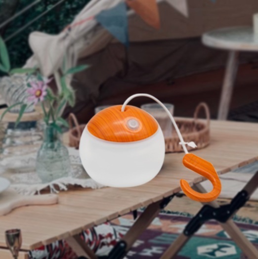 LEDランタン 橙木目 マホガニー 暖色 USB充電式 三段階調光 吊り下げ式 小型 明るい 軽量 ほおずき風