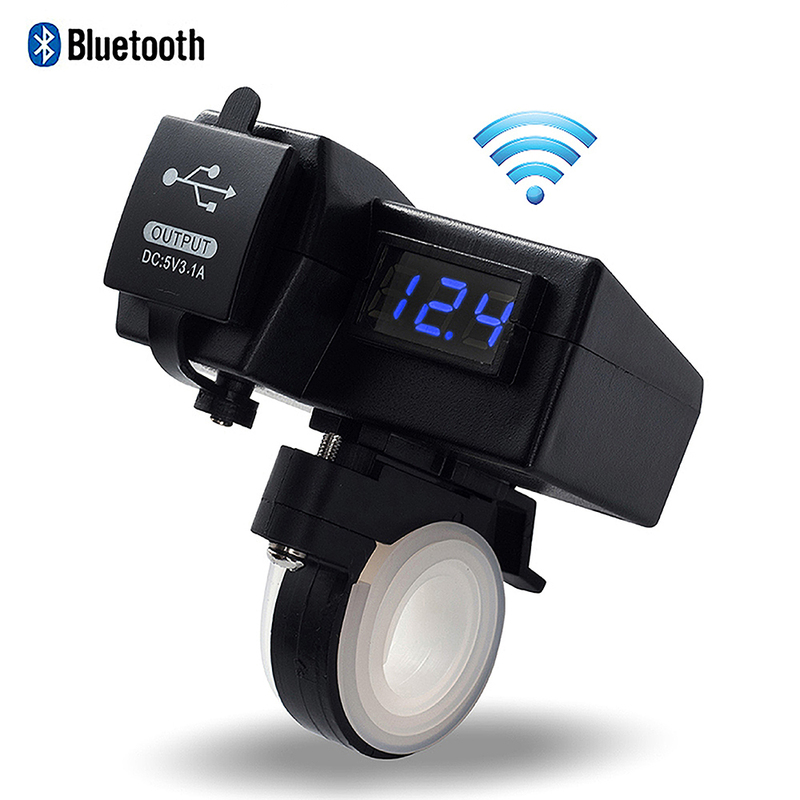 【送料無料】 バイク用 デュアルUSB + 電圧計 スマートフォン Bluetooth接続 GPS駐車位置お知らせ機能 (ブルー)