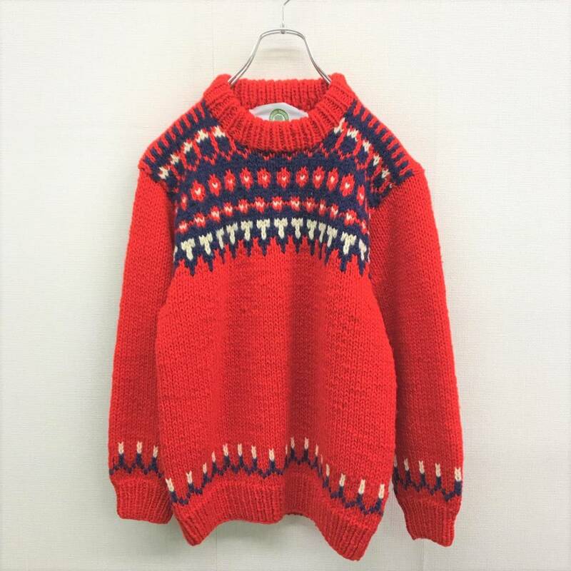 NZ013●CANADIAN SWEATER プルオーバー カウチン ニット セーター●レッド カナダ製 カナディアンセーター