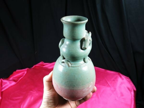 ミャンマー緑釉鹿貼壺 １５世紀　焼き物　ビルマ　東南アジア　釉薬