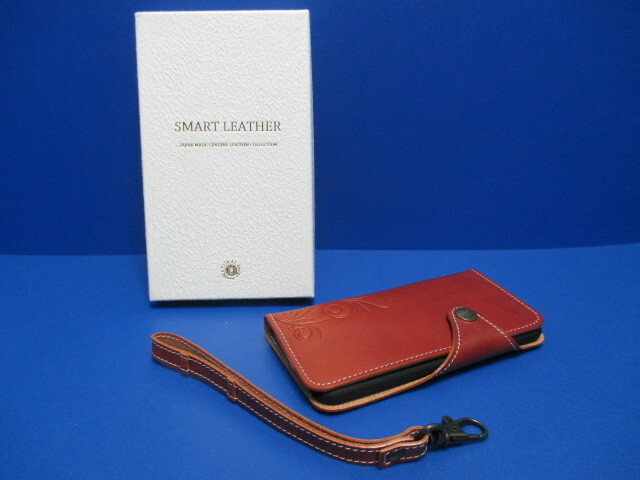 ★未使用・訳あり Natural Design 本革 SMART LEATHER 4.7インチ対応 (iPhone6/6s) タン ブラウン リーフ型刻印 カードポケット付★no4