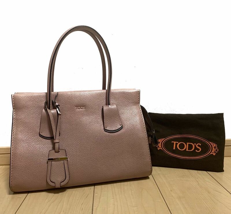 TOD'S トッズ Note ノートショッピングスモールレザーハンドバッグ ピンクベージュ