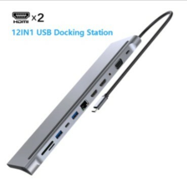 12IN1 USB Docking Station, USB-C, ドック, デュアル, HDMI, デュアルスクリーン, ディスプレイアダプタハブ　