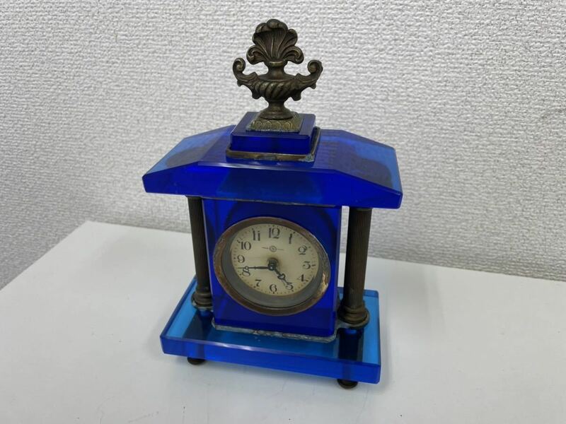 精工舎　置時計 TRADE MARK ガラス コレクション ビンテージ ブルー　青　セイコー　SEIKO 12i
