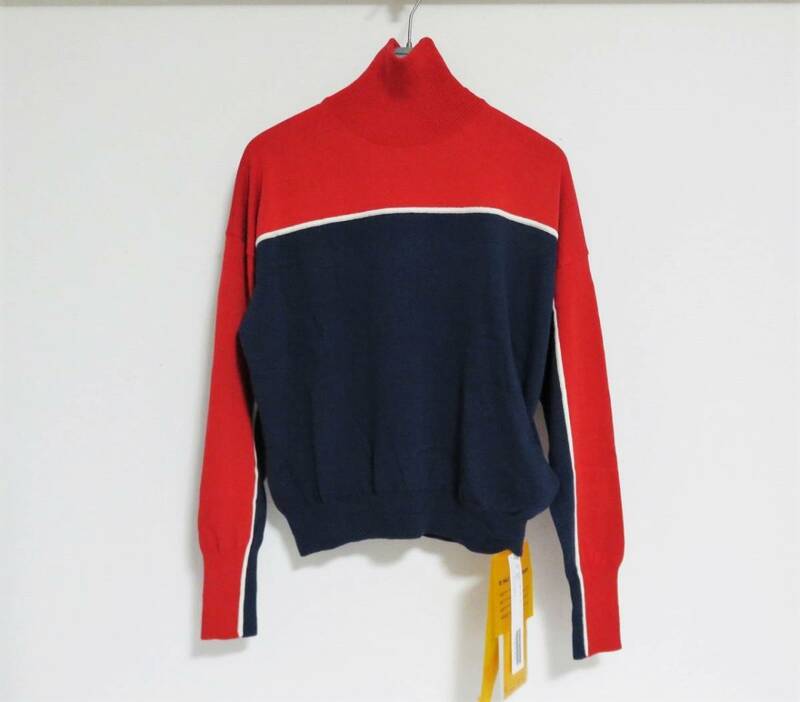 定価3.9万 新品 MAISON EUREKA stripe high neck sweater レッド ブルー メゾンエウレカ ハイネック セーター コットン ニット エウレカ