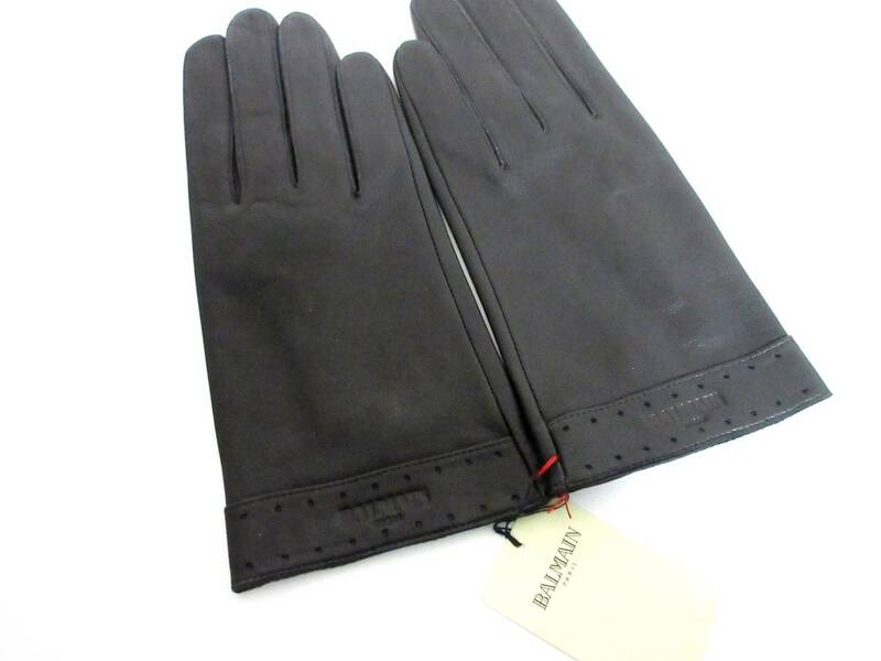 未使用品 バルマン BALMAIN 手袋 グローブ 革 黒 ブラック 21cm レディース yg439