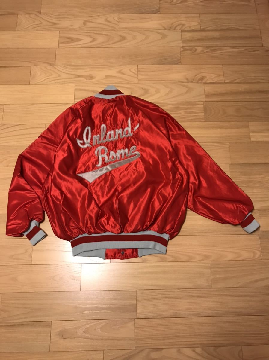 美品☆USA製／70s80s DeLong／デロング XL 中綿無し&裏起毛生地・オリジナルビンテージ ナイロンスタジャン BIGロゴ&リブライン入 アワード