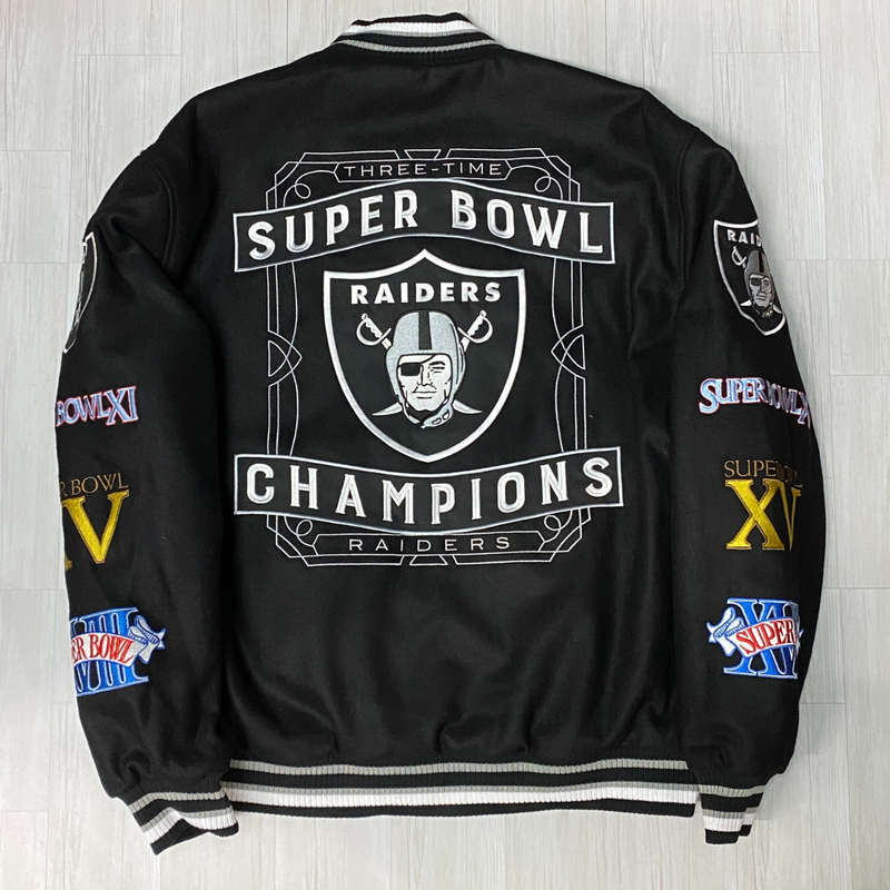 USA正規品 【3XL】 JHデザイン Raiders レイダース 限定 NFL スーパーボウル チャンピオンズ リバーシブル スタジャン 黒 アメフト