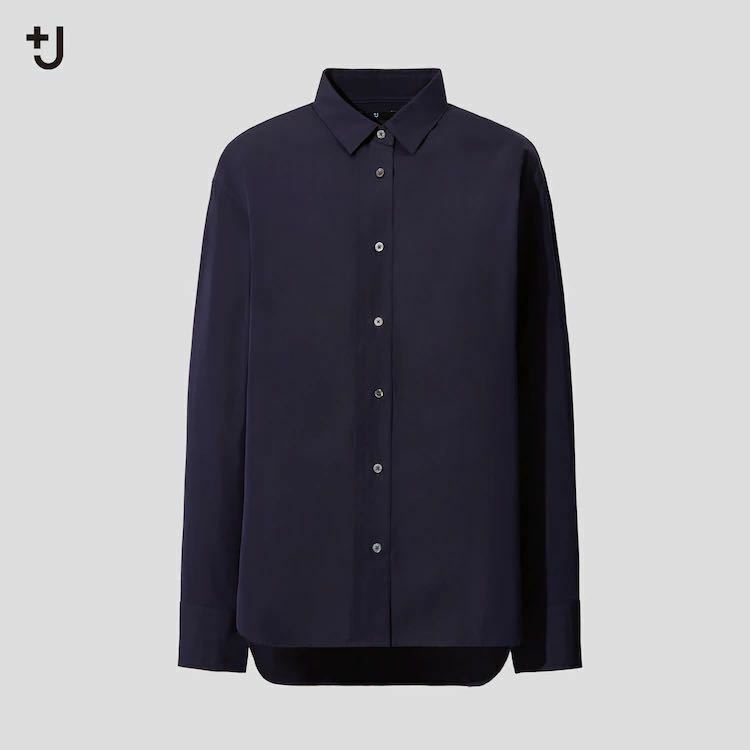 ユニクロ +J・スーピマコットンオーバーサイズシャツ/navy/プラスJ/長袖シャツ