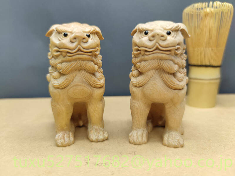 唐獅子 獅子 置物 木彫り 木製 中国美術　シーサー　狛犬　オブジェ　
