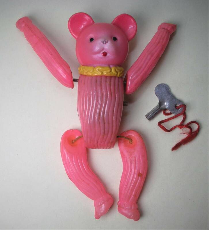 セルロイド 手足の長い ピンク クマさん 熊 くま ゼンマイ 人形 おもちゃ オキュパイド・ジャパン