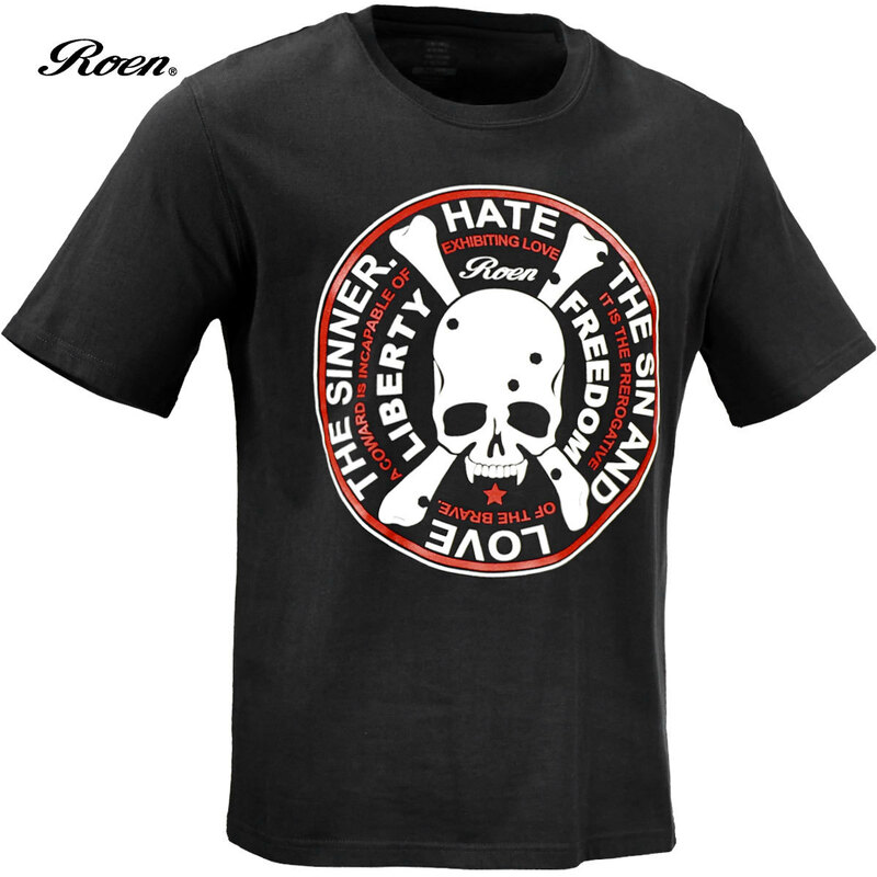 59147002-10 [SALE] Roen BLACK ロエン Tシャツ LOVE HATE サークルロゴ クロスボーンスカル 髑髏 クルーネック 半袖 メンズ(ブラック黒) M
