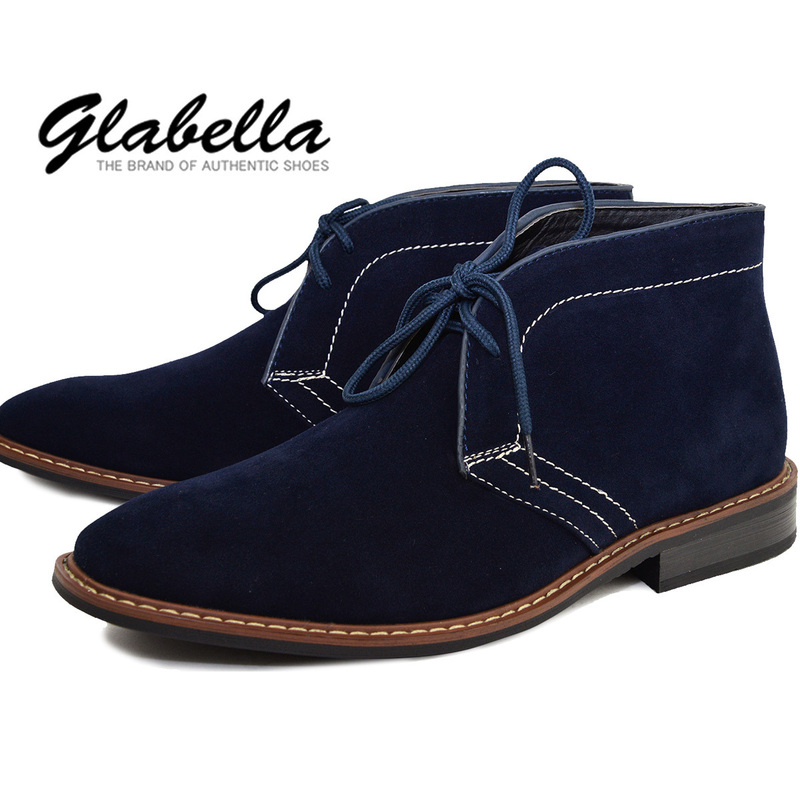 ★glbb028-nv GLABELLA チャッカブーツ スウェード ショートブーツ フェイクレザー スクエアトゥ メンズ 靴(ネイビー紺) L 27.0～27.5cm