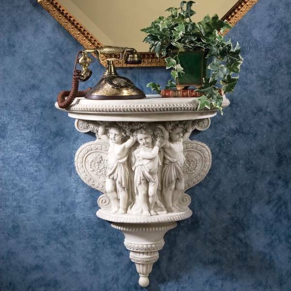彫刻付き壁掛け棚 イタリアバロック様式アンティークデザイン西洋洋風装飾品家具コンソール天使置物インテリア雑貨ウォールシェルフ壁飾り